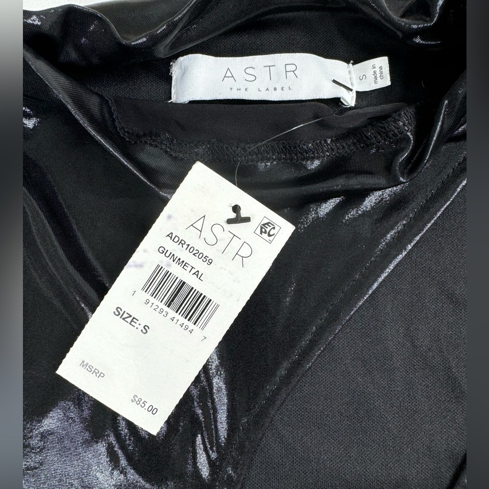 NWT ASTR The Cut Out Patent Long Sleeve Faux Wrap Mini Dress Small - Picture 5 of 16